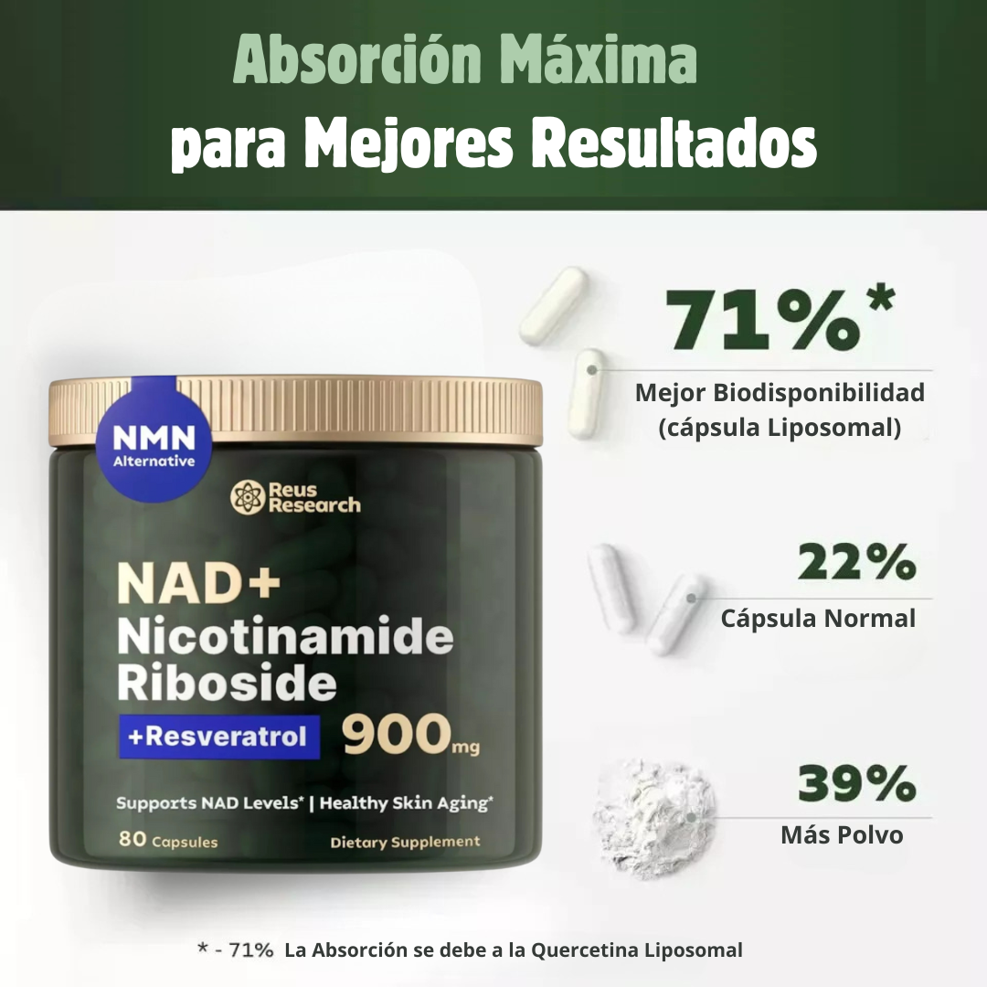 NAD+ Resveratrol - Suplemento rejuvenecimiento Celular