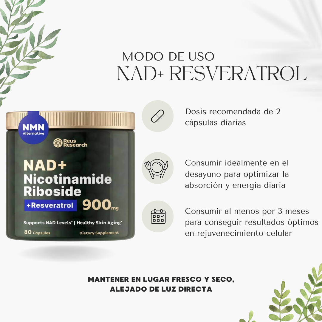 NAD+ Resveratrol - Suplemento rejuvenecimiento Celular